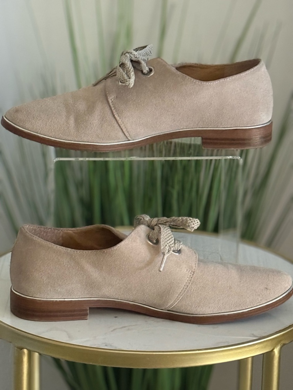 Franco Sarto Suede Oxford Shoes in Beige - Classic Lace-Up